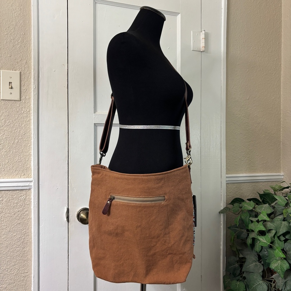 Myra Peridot Crossbody/Shoulder Hairon Leather Canvas Bag - Picture 15 of 16